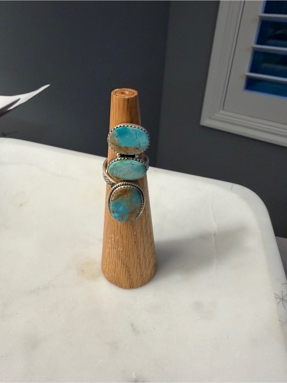 Triple Turquoise Stone Silver Ring - Blue Turquoise Fashion Ring